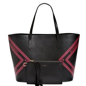 GIVENCHY Smooth Calfskin Logo Chain Wing Shopper Tote Black Pink